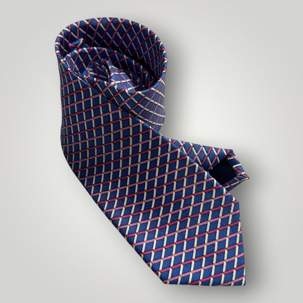 J.McLAUGHLIN Silk Tie Geometric 100% Silk Necktie Blue/Pink/Cream
